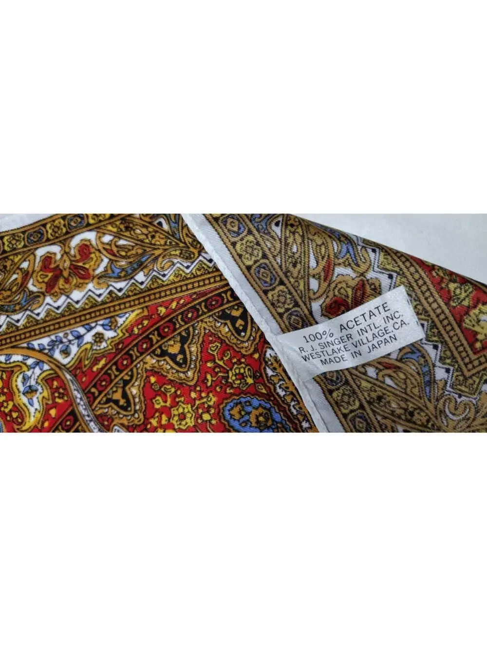 Vintage 1970s Satin Scarf Paisley Brown Boho R. J. SINGER Tapestry Print JAPAN